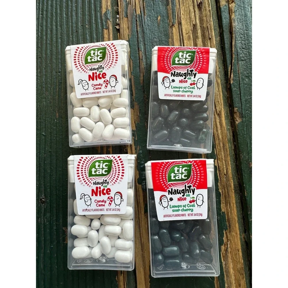 Tic Tac Naughty or Nice Mints 4 Pack Candy Cane and Lumps of Coal Sour Cherry‎